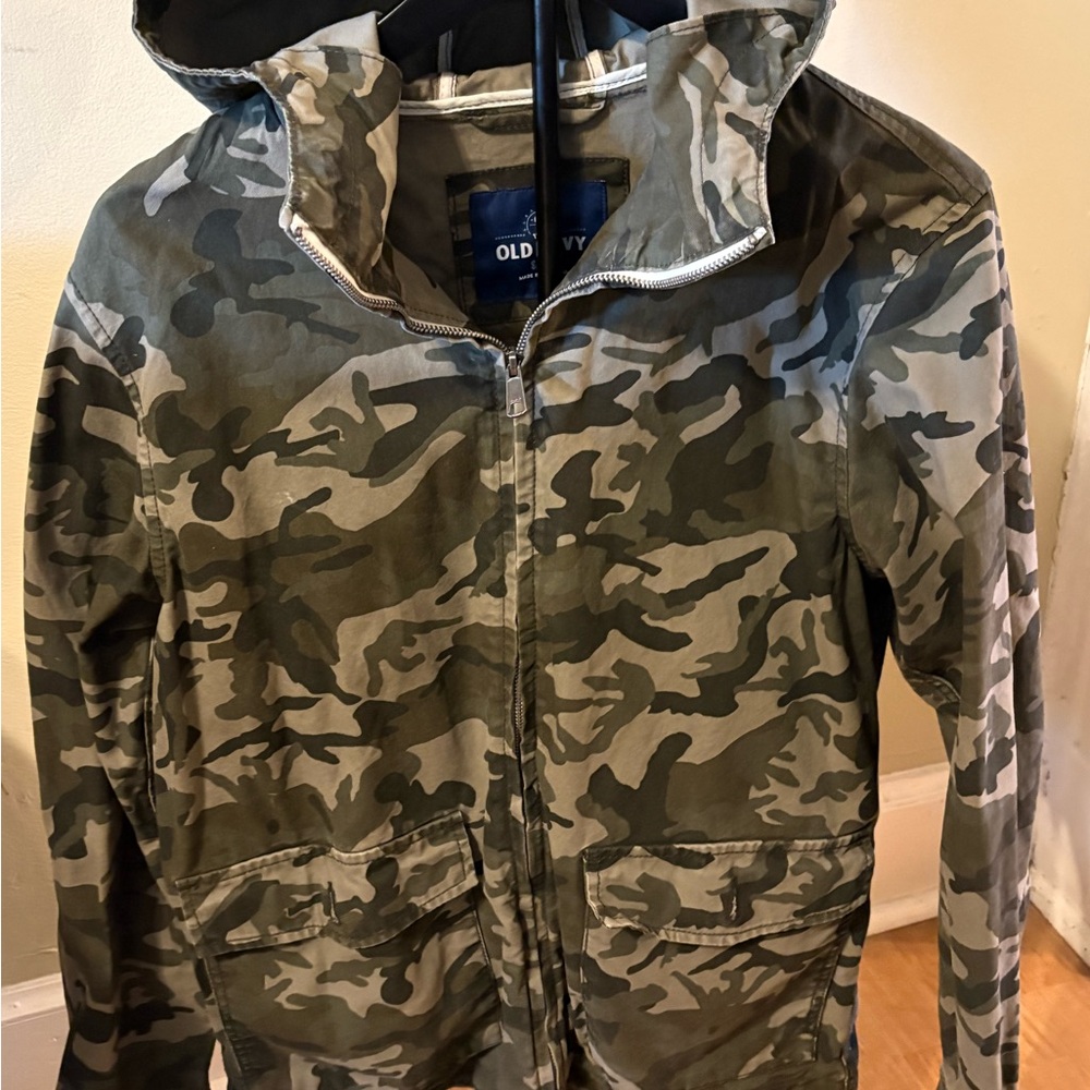 Old Navy Camo Hooded Zip Jacket - Olive and Khaki